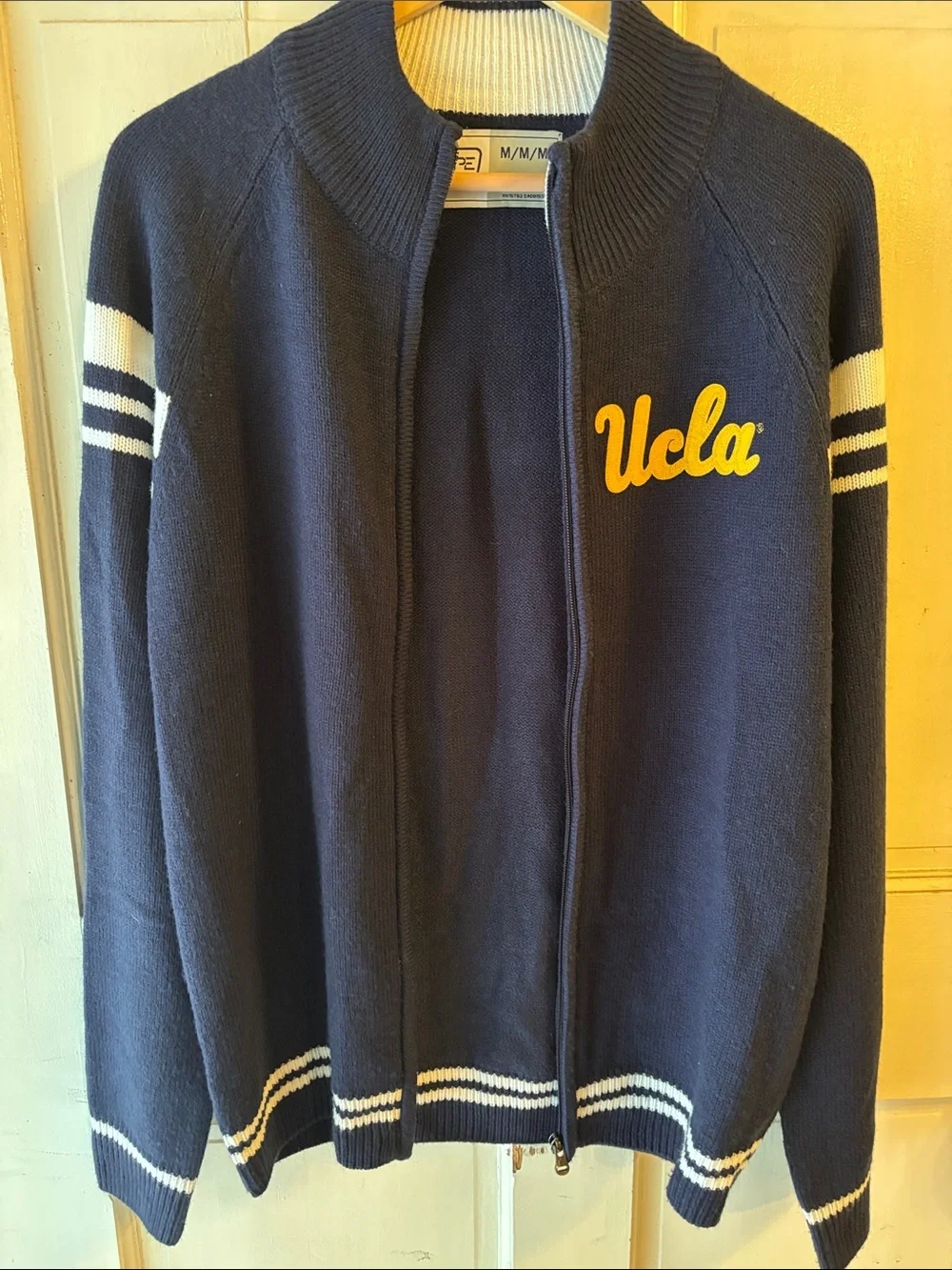 Navy Zip-Up Sweater with Yellow UCLA Script